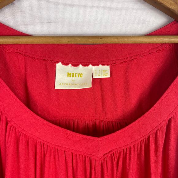 Womens Maeve by Anthropologie Boho Tunic 3/4 Sleeve Top Red‎ 4 - Picture 3 of 7
